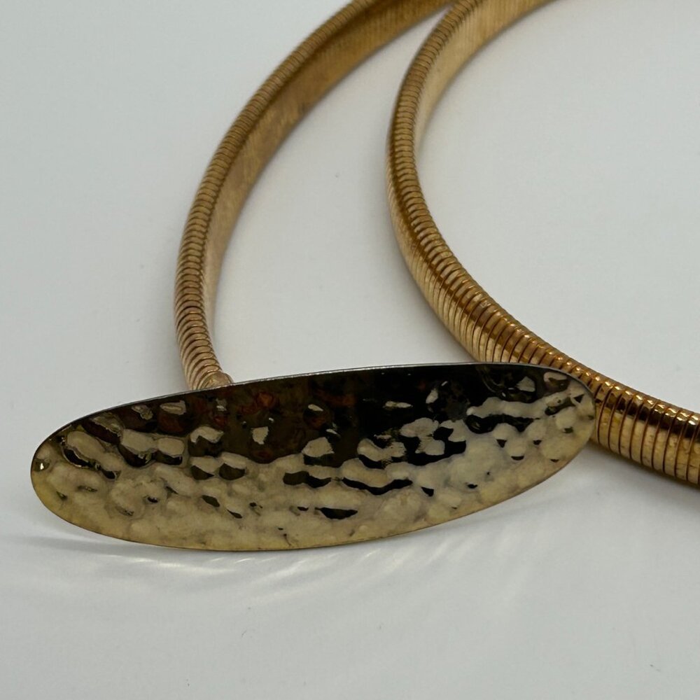 Vintage Snake Chain Stretch Belt Gold-tone Hammered Oval Buckle 80s Boho - Picture 4 of 15